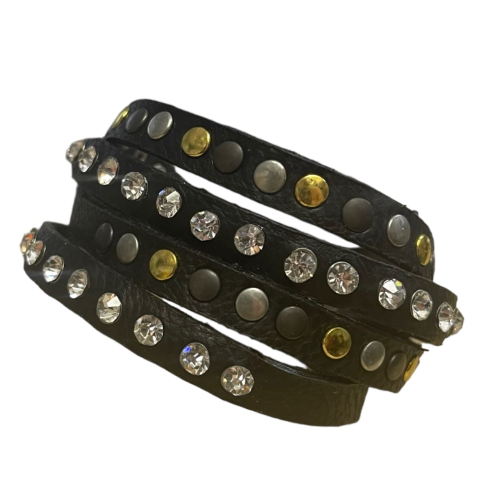 Long wrap leather studded and stoned bracelet, NEW WITH TAGS